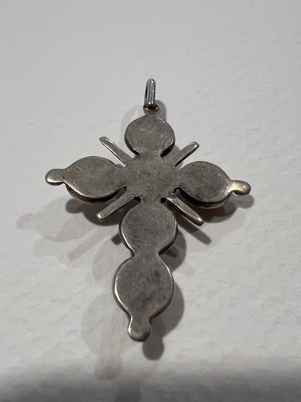 Sterling Silver Multi-Stone Cross Pendant - Turquoise, Red, Blue, Opal Accent - Picture 5 of 7